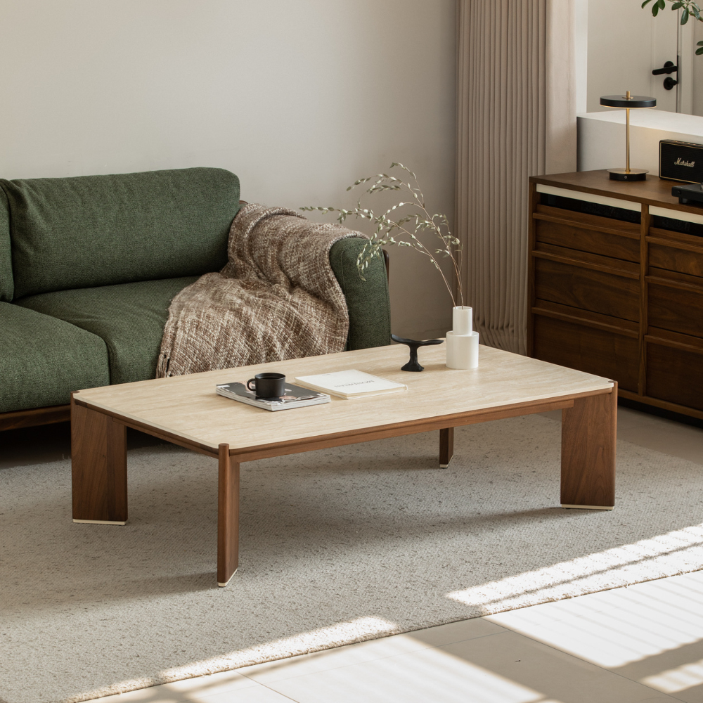 Labaro Natural Solid Walnut Coffee Table with Ceramic Top