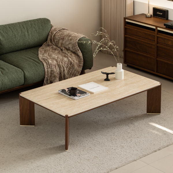 Labaro Natural Solid Walnut Coffee Table with Ceramic Top