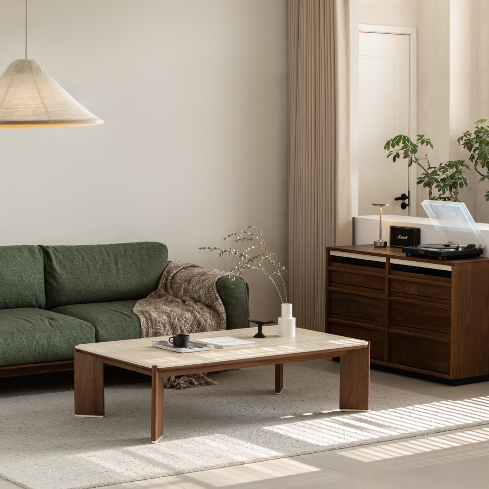Labaro Natural Solid Walnut Coffee Table with Ceramic Top