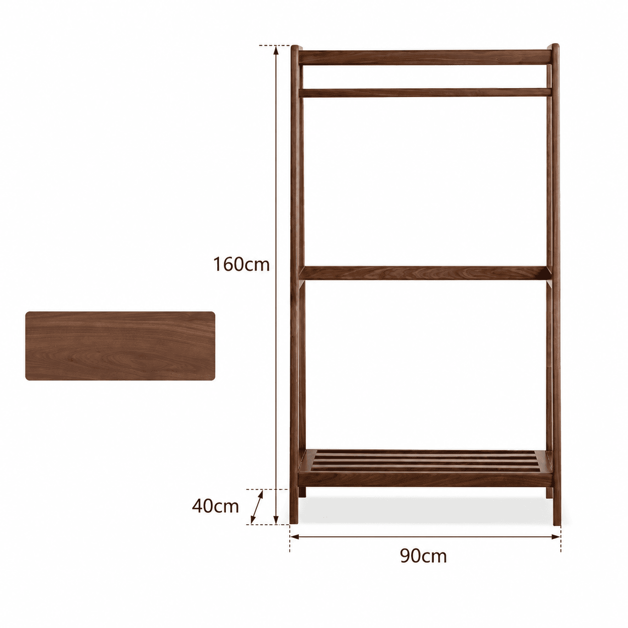 Lahti natural solid walnut 90 cm coat rack dimension guide with 160 cm height and 40 cm depth