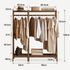 Detailed dimension guide for Lahti natural solid walnut double coat rack with shelf and hanging space measurements