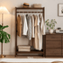 Lahti natural solid walnut 90 cm coat rack with clothes and lower storage shelf