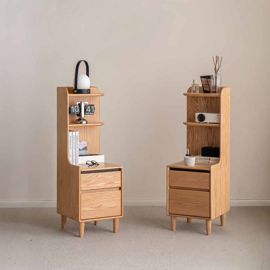 Lannion Natural Solid Oak Bedside Table with Hutch