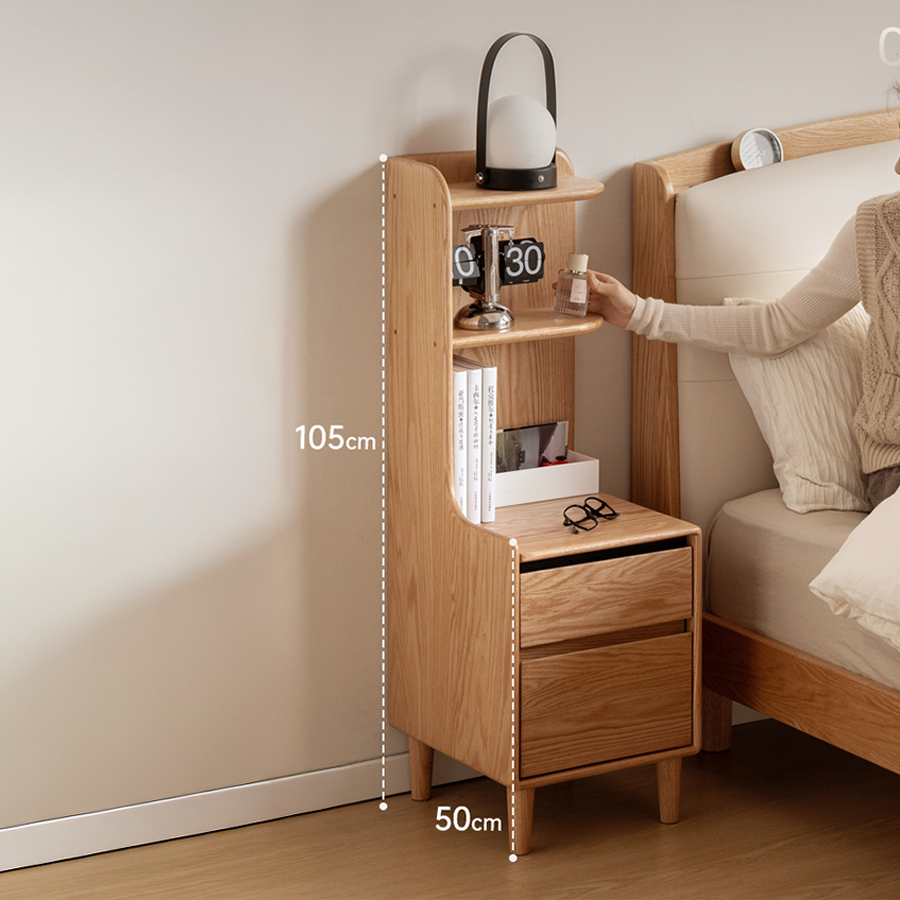 Lannion Natural Solid Oak Bedside Table with Hutch