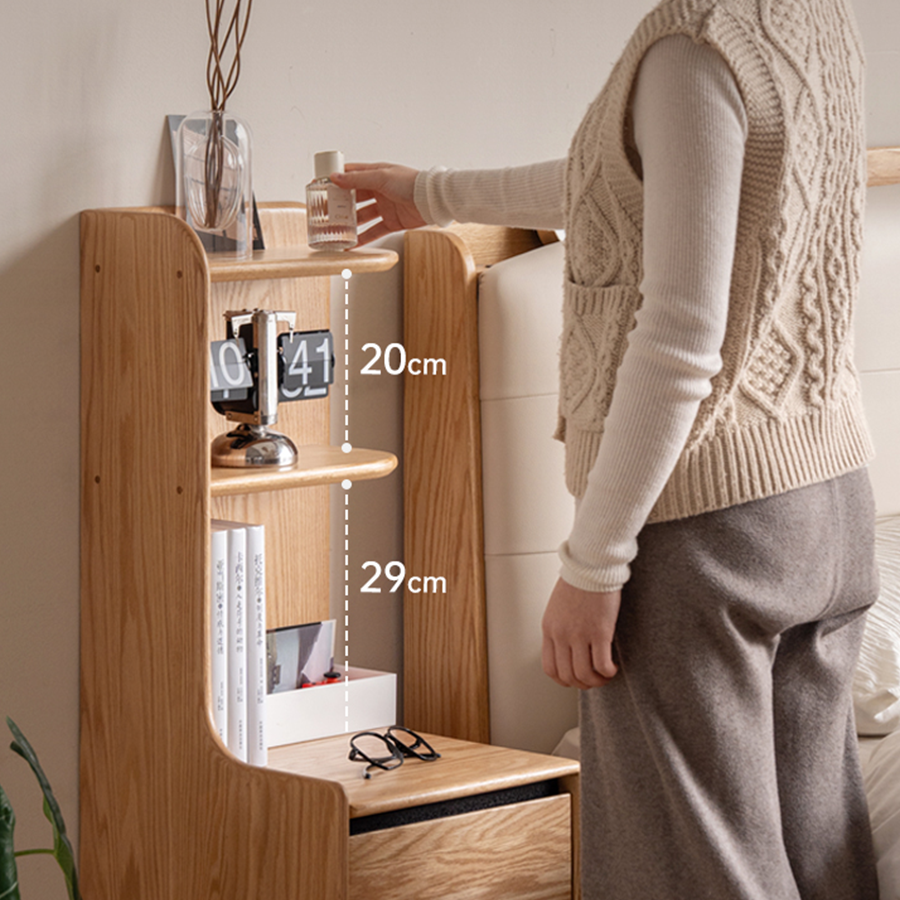 Lannion Natural Solid Oak Bedside Table with Hutch