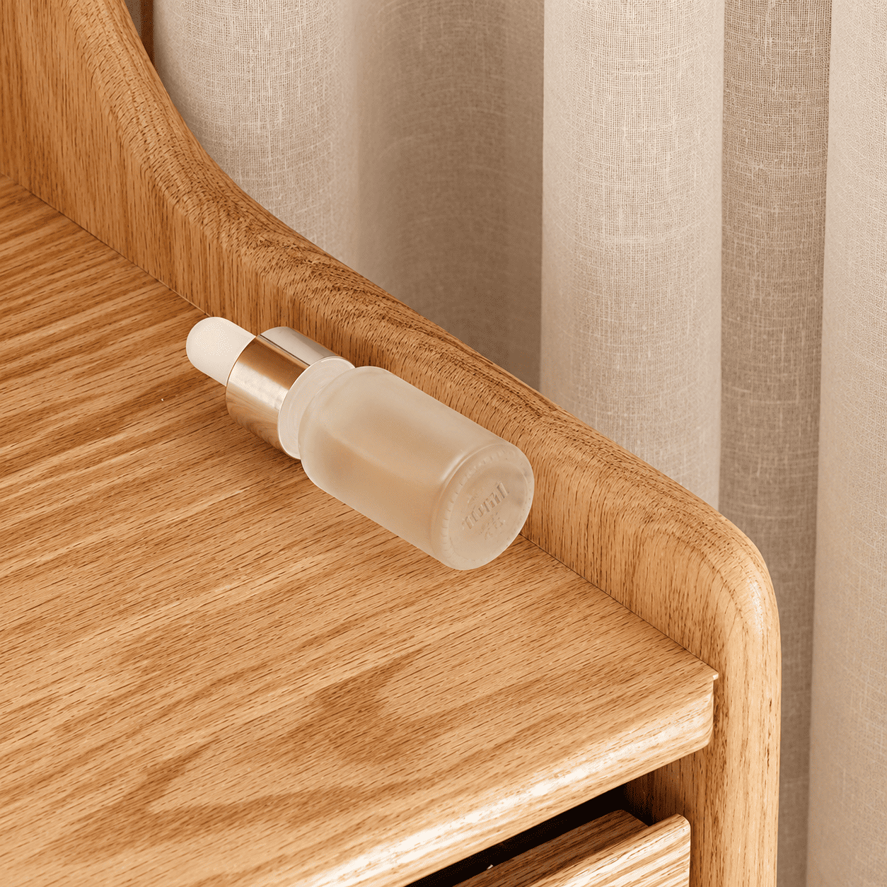Lannion Natural Solid Oak Bedside Table with Hutch open drawer detail with smooth metal runners and organised bedside storage compartments.