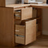 Lazio natural solid oak return storage desk with hutch, pegboard, and glass cabinet