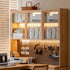 Lazio natural solid oak return storage desk with hutch, pegboard, and glass cabinet