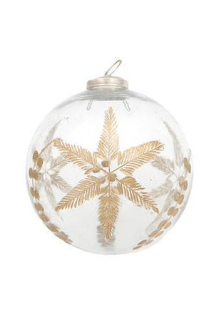 Leaf Cut Glass Bauble Clear Gold 12CM F3030205 - Oak Furniture Store