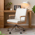 Lecca natural solid oak office chair with warm white fabric cushion and swivel base in a modern home office