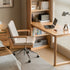 Lecca natural solid oak office chair with warm white fabric cushion and swivel base in a modern home office