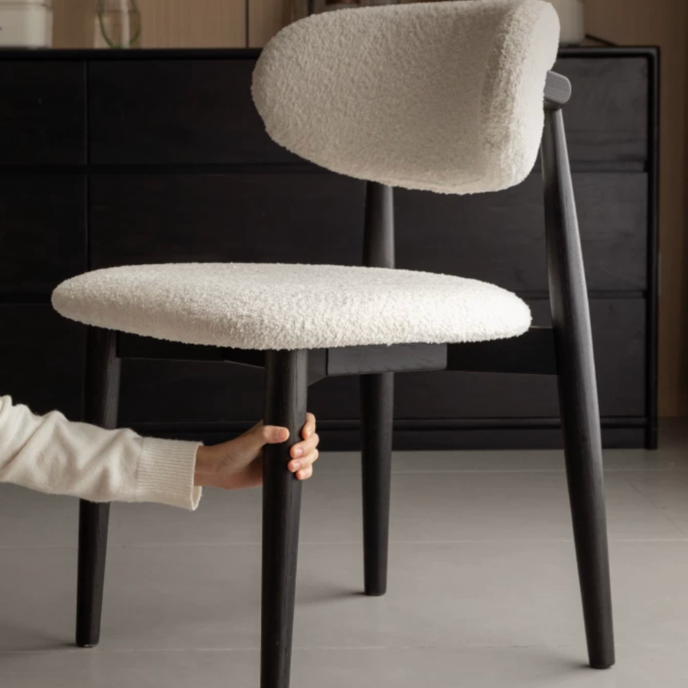 Leese Solid Oak Dining Chair in Charcoal Finish with soft upholstered seat and curved backrest
