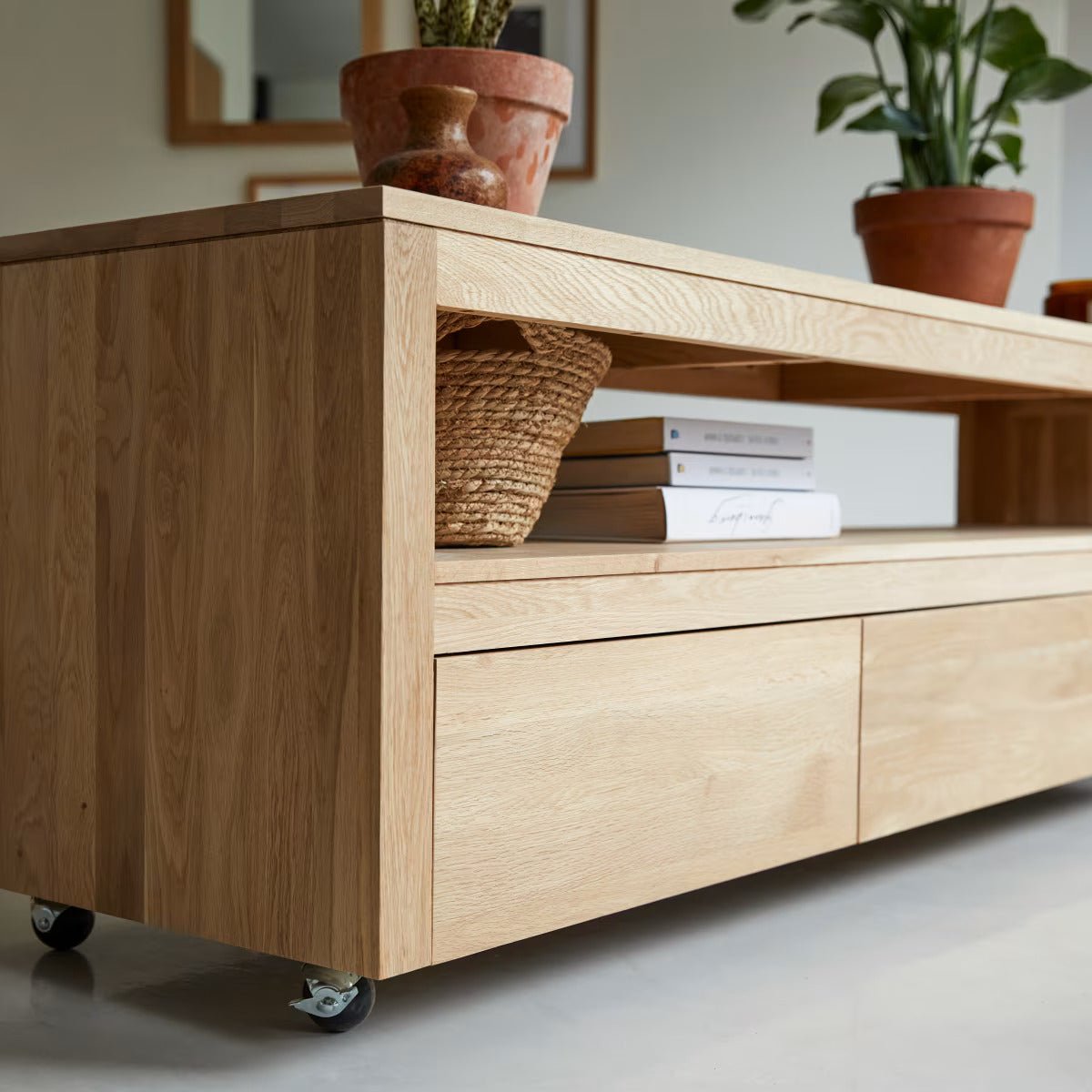 Liden Solid Oak Caster Feet TV Unit - Oak Furniture Store