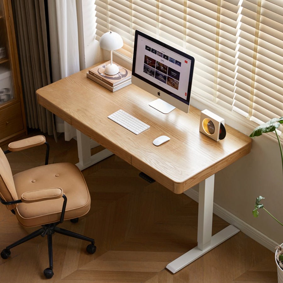 Lillers Solid Ash Electric Height Adjustable Computer Desk | Oak Furniture Store