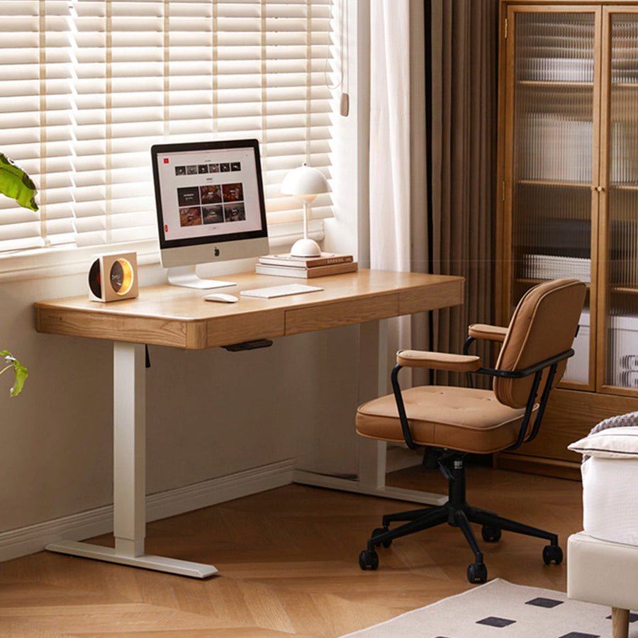 Lillers Solid Ash Electric Height Adjustable Computer Desk | Oak Furniture Store