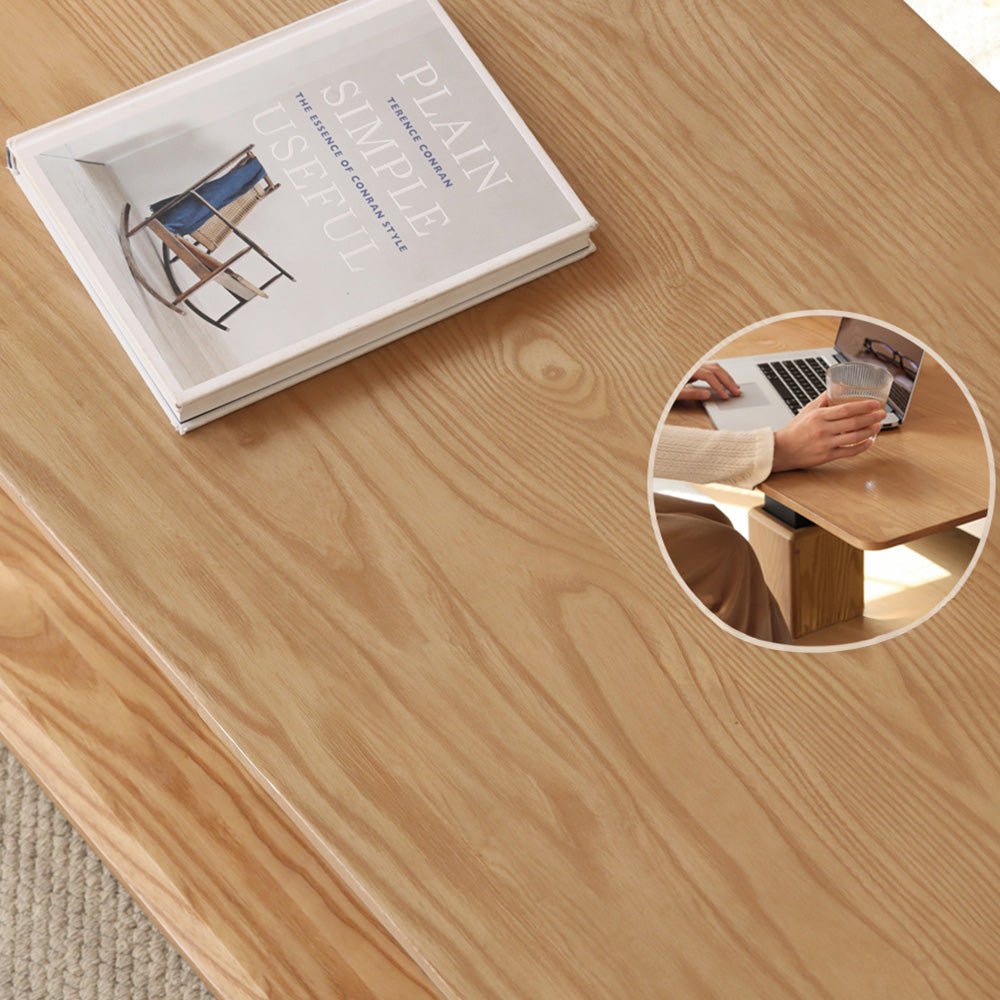 Linnich Natural Solid Ash Height Adjustable Coffee Table | square coffee tables for NZ living space | Oak Furniture Store