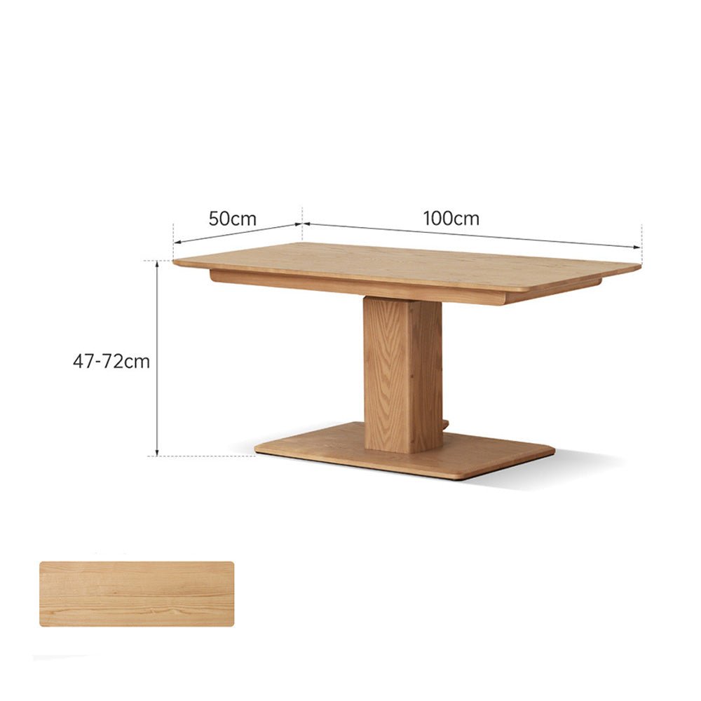 Linnich Natural Solid Ash Height Adjustable Coffee Table | square coffee tables for NZ living space | Oak Furniture Store