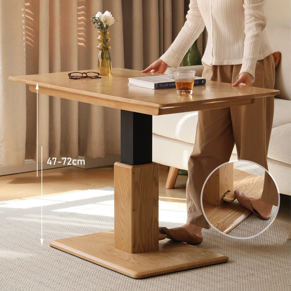 Linnich Natural Solid Ash Height Adjustable Coffee Table | square coffee tables for NZ living space | Oak Furniture Store