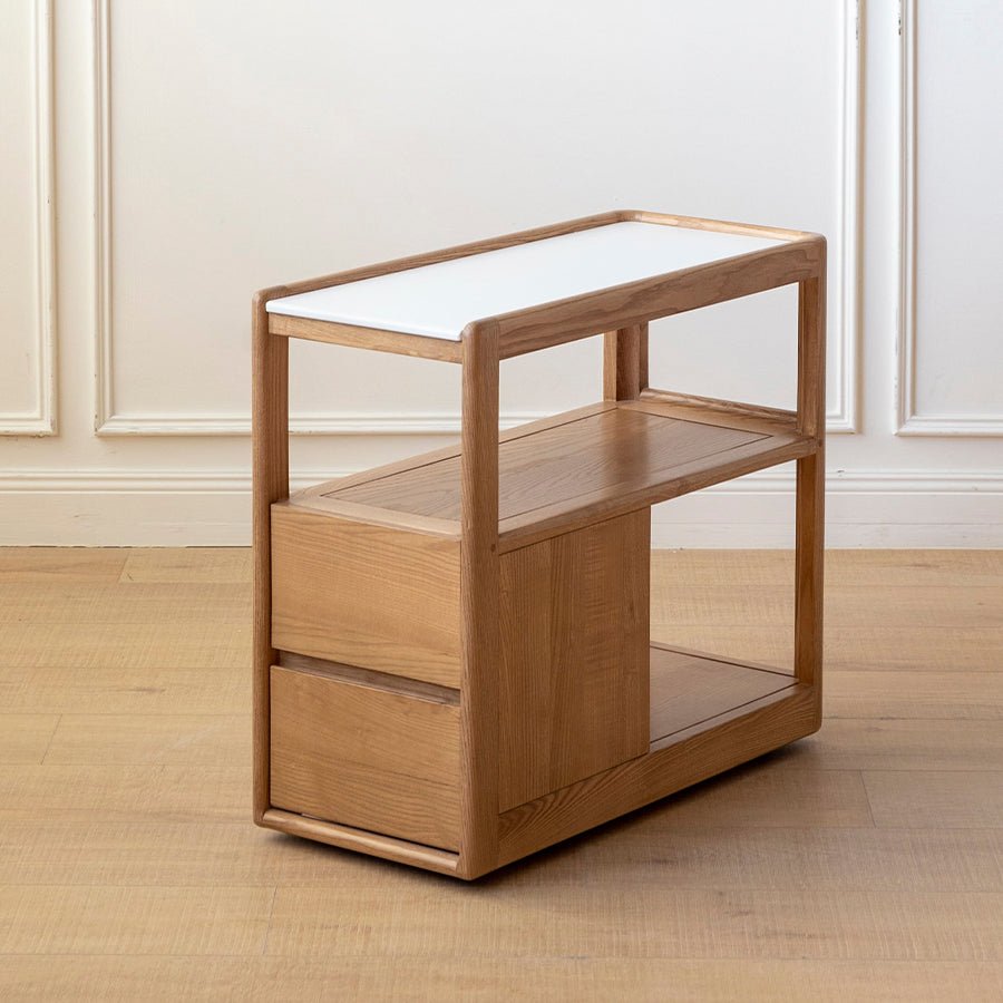 Lisbon Solid Ash Movable Side Table with Ceramic Top | Oak Furniture Store