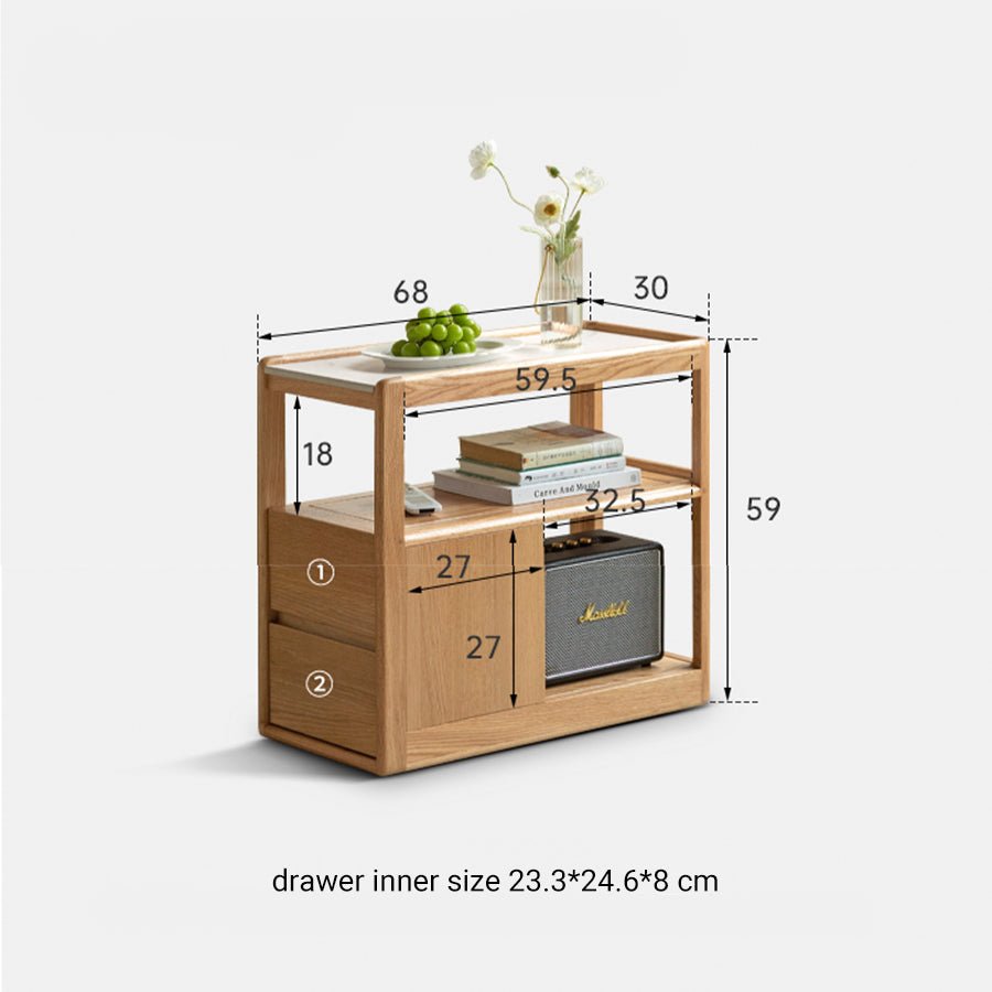 Lisbon Solid Ash Movable Side Table with Ceramic Top | Oak Furniture Store