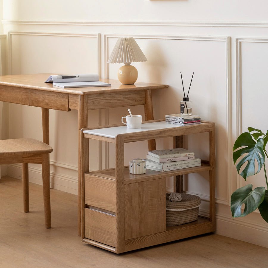 Lisbon Solid Ash Movable Side Table with Ceramic Top | Oak Furniture Store