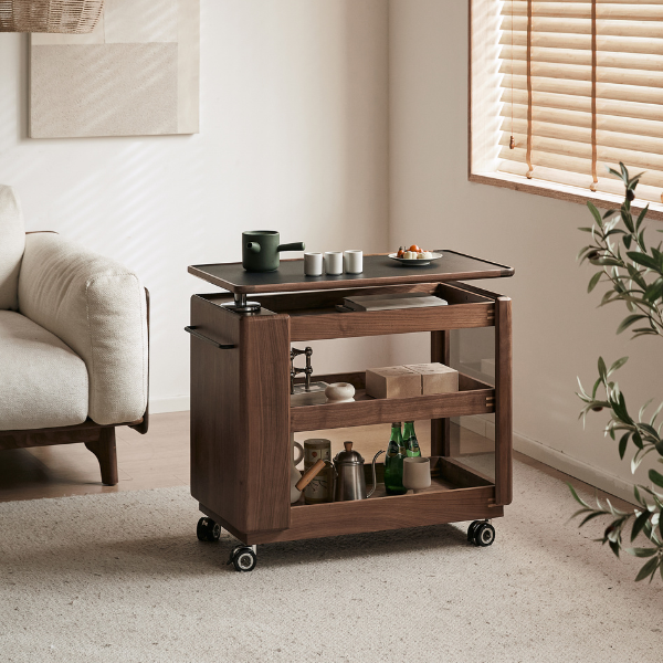 Lisbon Solid Walnut Height Adjustable Side Table with Steel Top