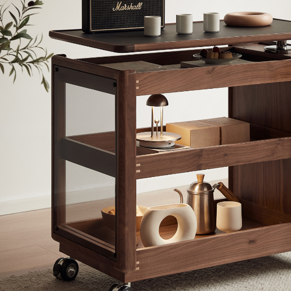 Lisbon Solid Walnut Height Adjustable Side Table with Steel Top