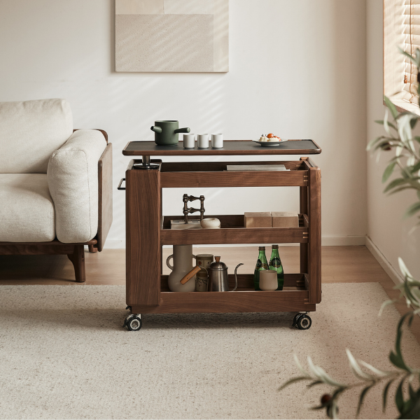 Lisbon Solid Walnut Height Adjustable Side Table with Steel Top