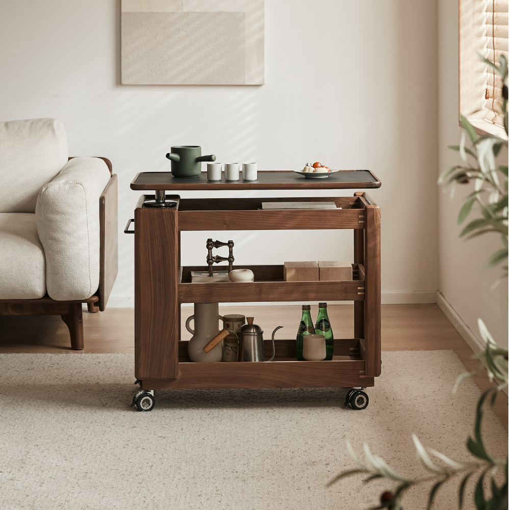 Lisbon Solid Walnut Height Adjustable Side Table with Steel Top