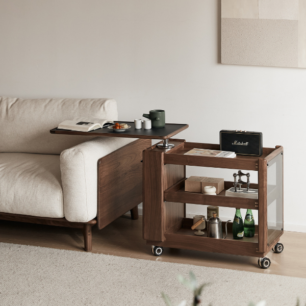 Lisbon Solid Walnut Height Adjustable Side Table with Steel Top