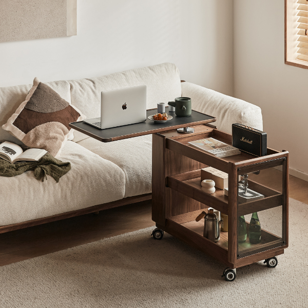 Lisbon Solid Walnut Height Adjustable Side Table with Steel Top
