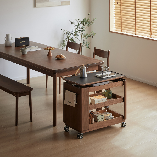 Lisbon Solid Walnut Height Adjustable Side Table with Steel Top