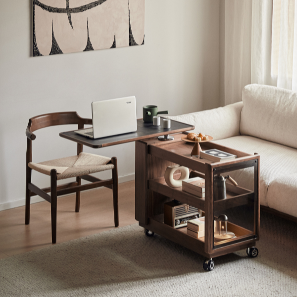 Lisbon Solid Walnut Height Adjustable Side Table with Steel Top