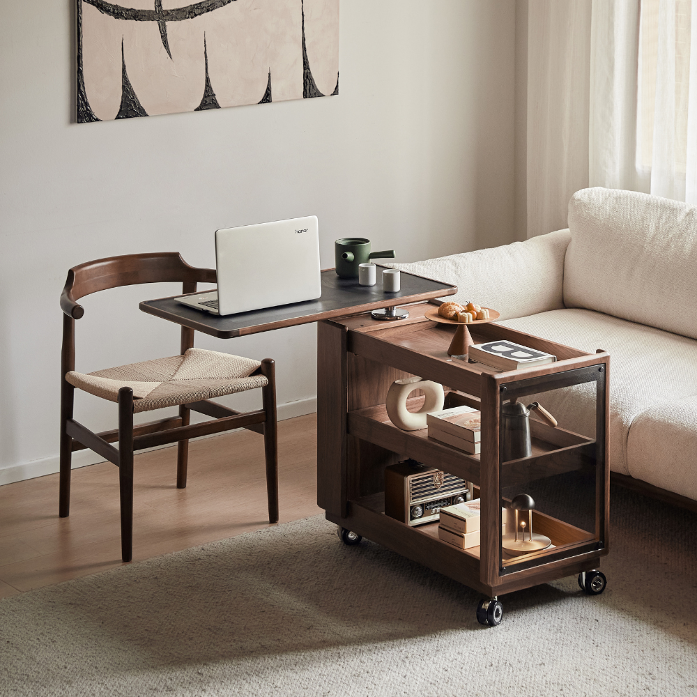 Lisbon Solid Walnut Height Adjustable Side Table with Steel Top