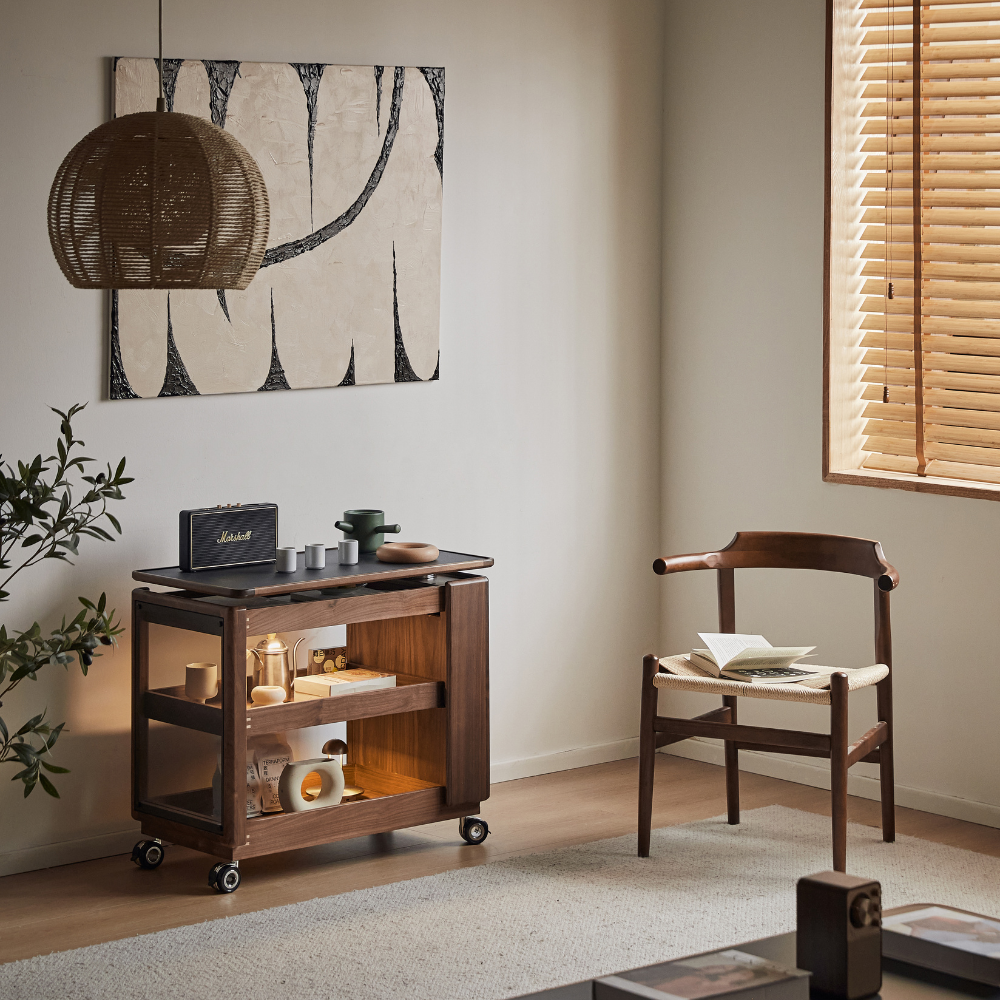 Lisbon Solid Walnut Height Adjustable Side Table with Steel Top