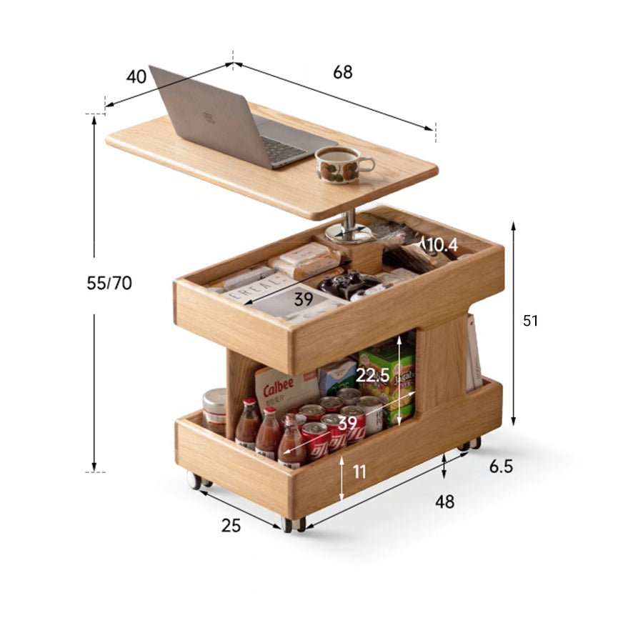 Liverpool Solid Oak Height Adjustable Side Table | Oak Furniture Store