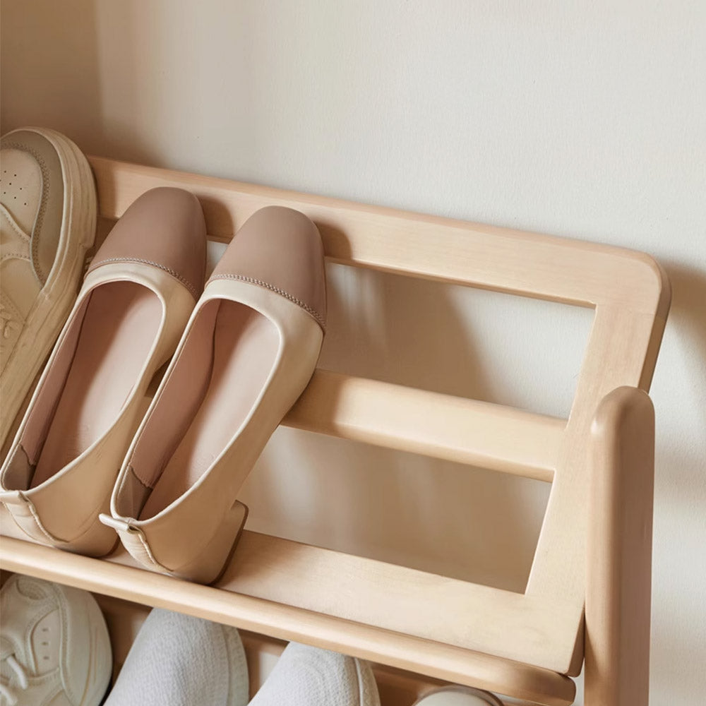 Lodine natural solid beech shoe shelf with open breathable design for shoe storage in NZ homes