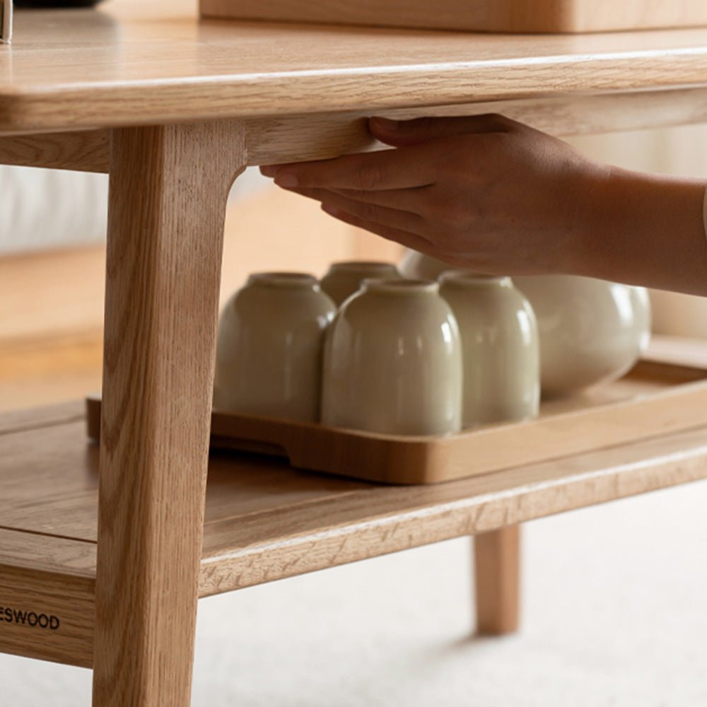 Lubin Natural Solid Oak Coffee Table with Shelf | small coffee table for books and decors for NZ | Oak Furniture Store