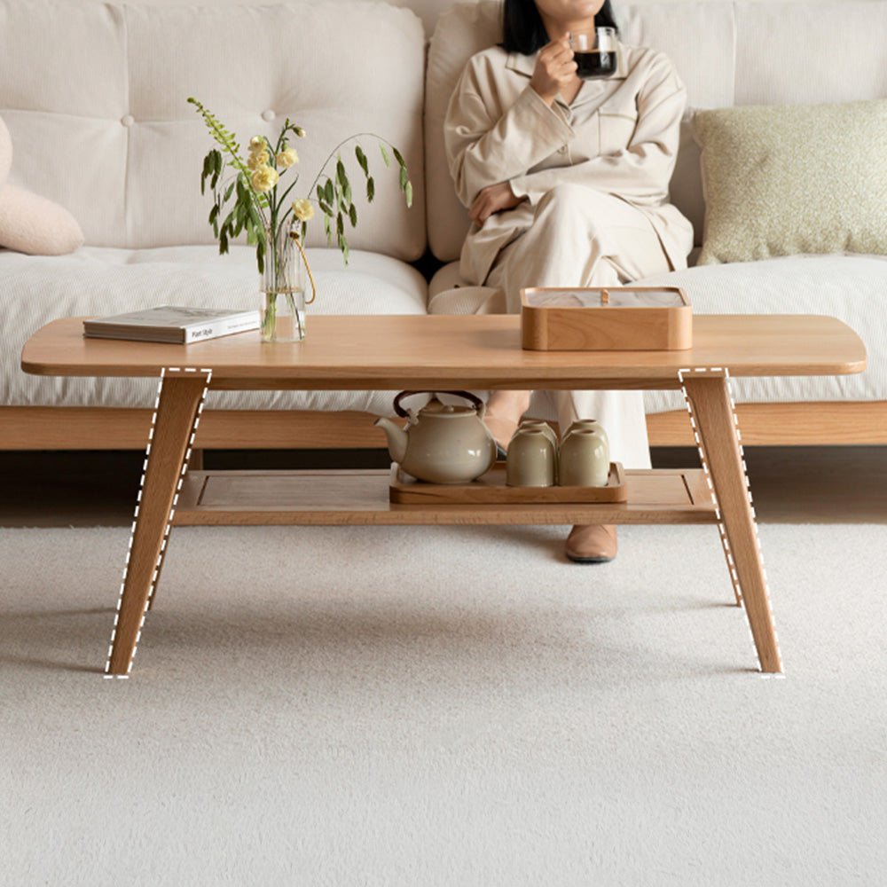 Lubin Natural Solid Oak Coffee Table with Shelf | small coffee table for books and decors for NZ | Oak Furniture Store