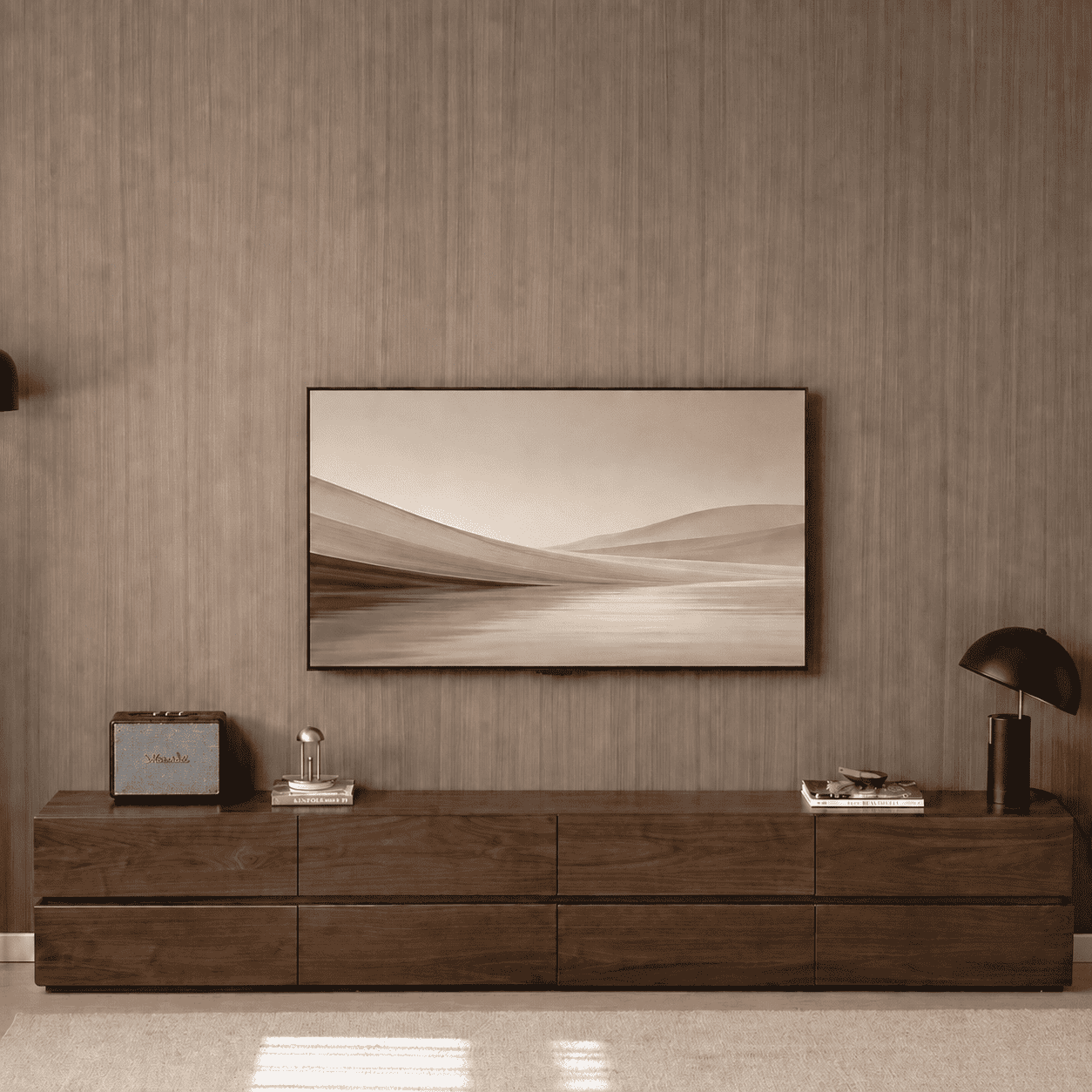 Lunan Natural Solid Walnut Floor Standing Entertainment Unit