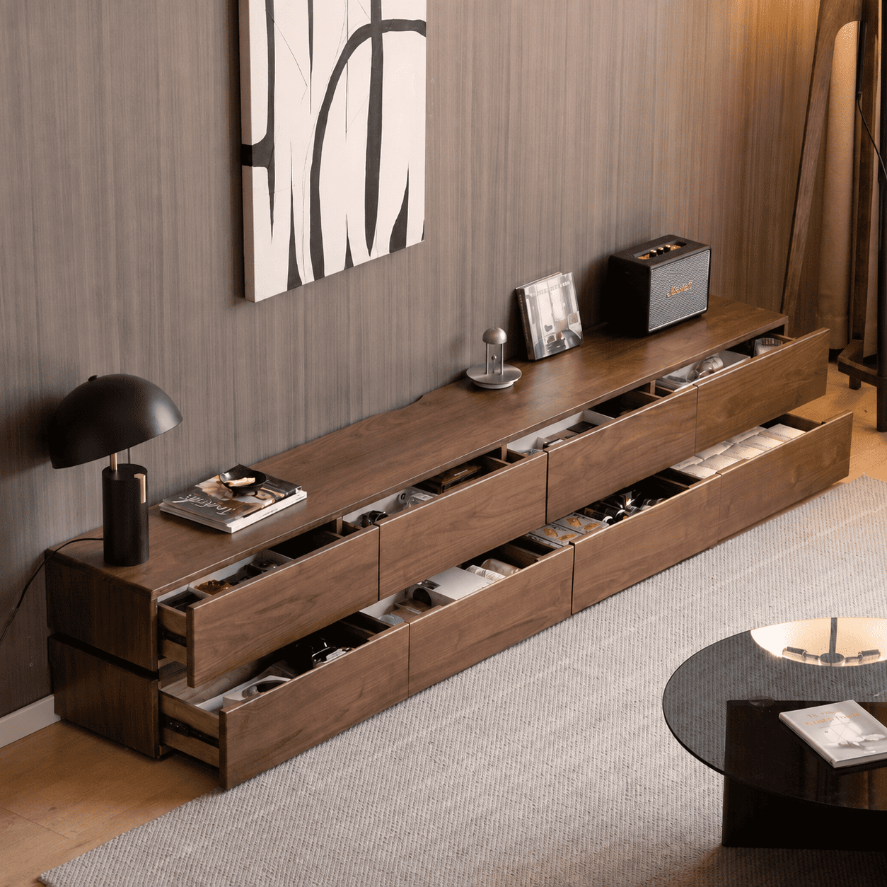 Lunan Natural Solid Walnut Floor Standing Entertainment Unit