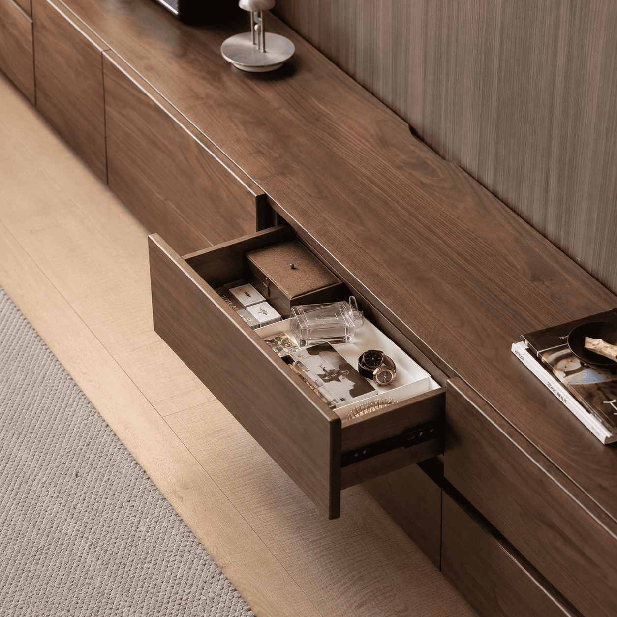 Lunan Natural Solid Walnut Floor Standing Entertainment Unit
