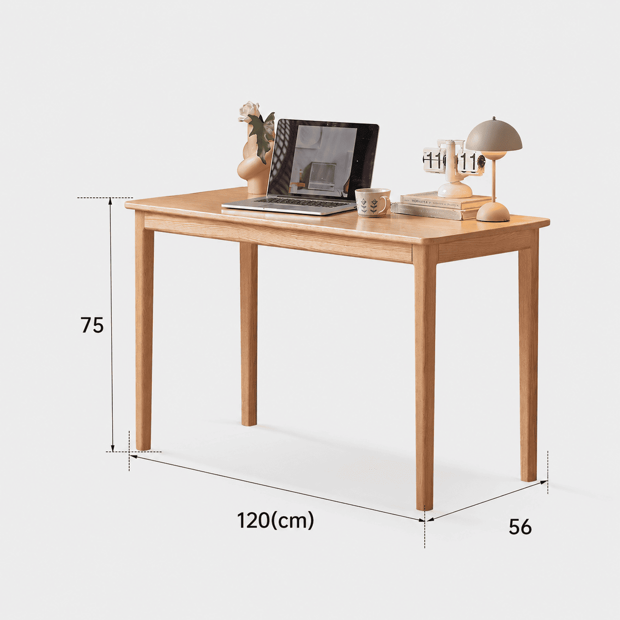 Contemporary solid oak desk with a natural wood finish and simple, streamlined silhouette