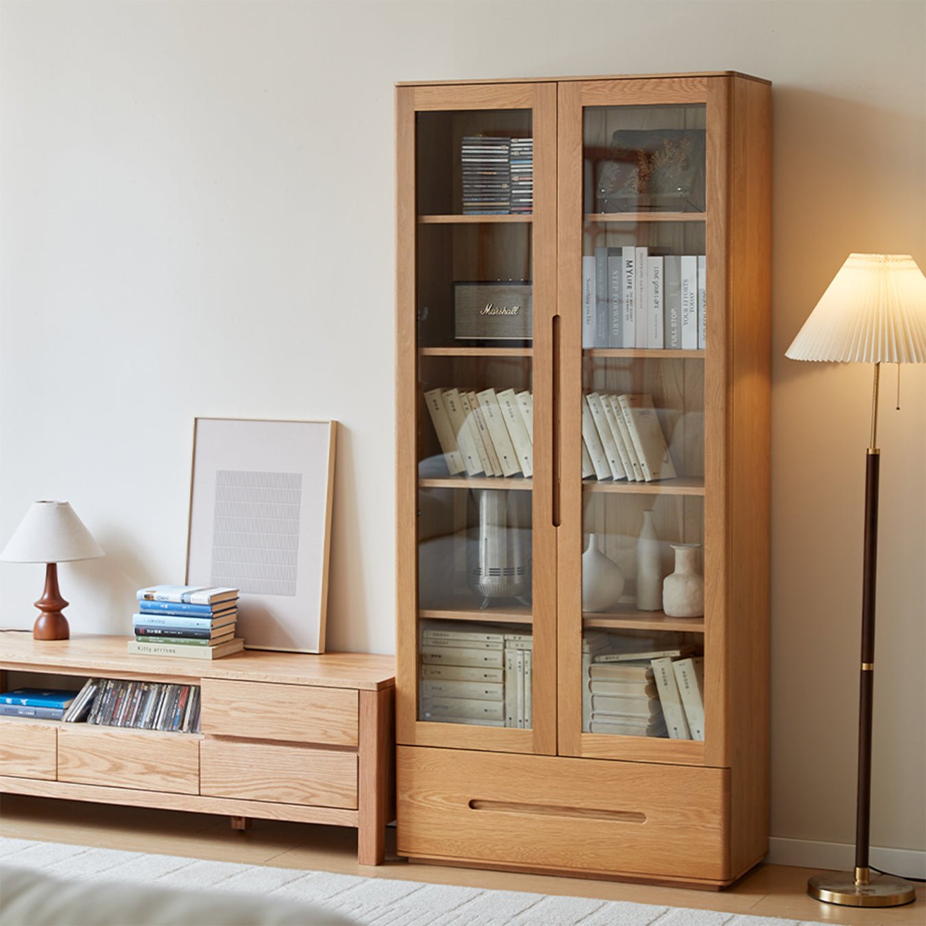 Manchester Natural Solid Oak Display Bookcase Cabinet | Oak Furniture Store