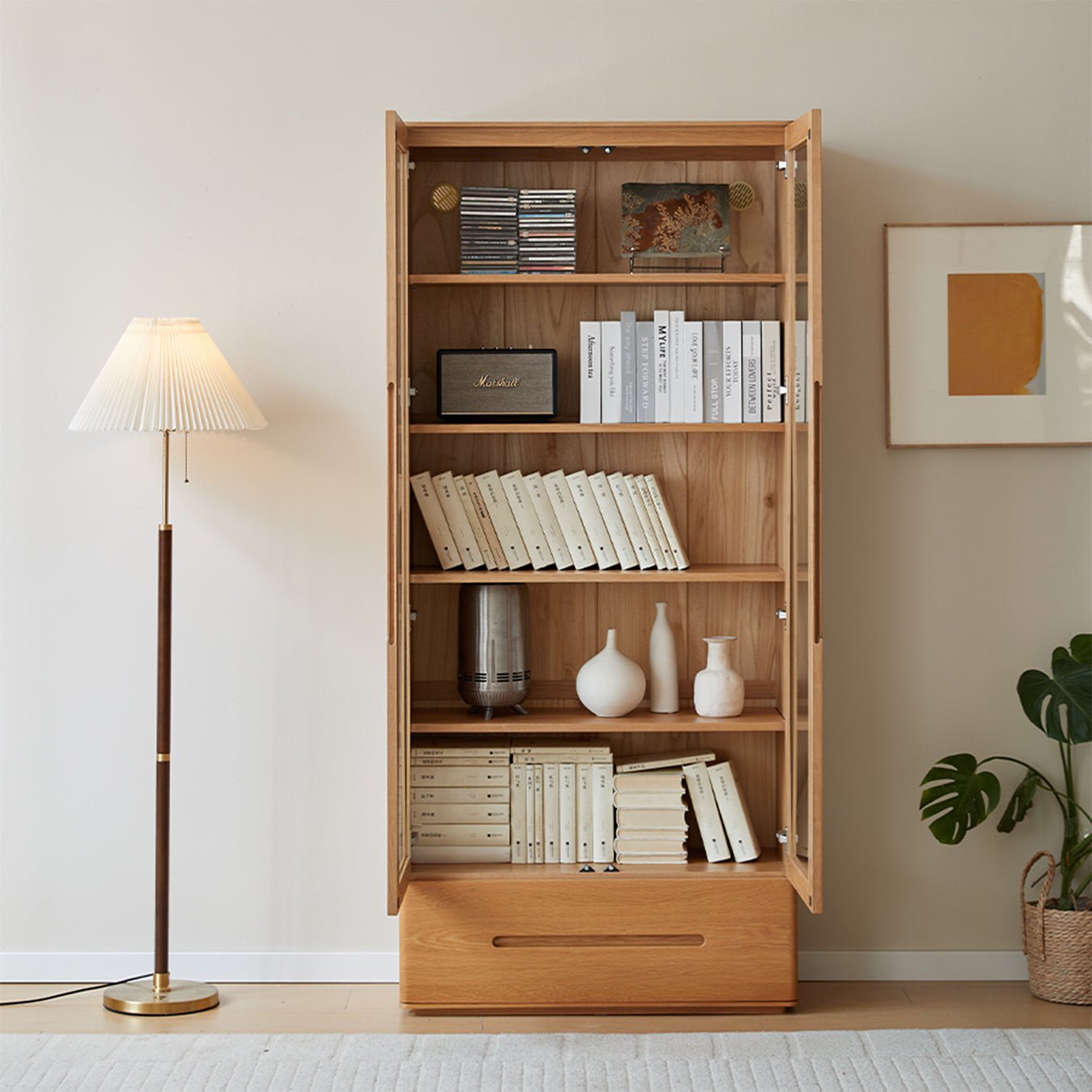 Manchester Natural Solid Oak Display Bookcase Cabinet | Oak Furniture Store