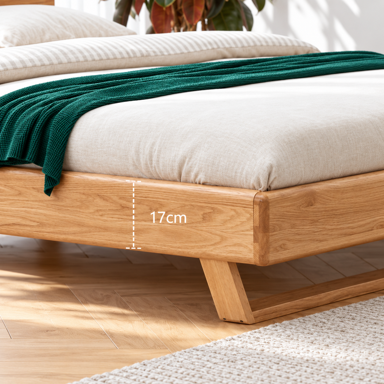 Manchester Natural Solid Oak Queen Size Bed Frame 17cm Side Rail Height - Oak Furniture Store
