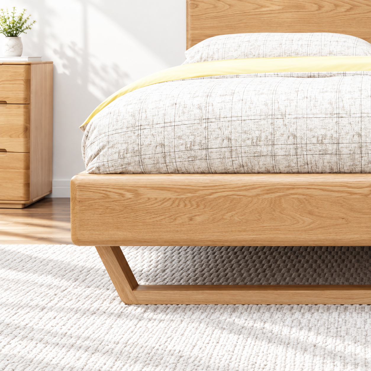Manchester Natural Solid Oak Queen Size Bed Frame Footboard Detail - Oak Furniture Store