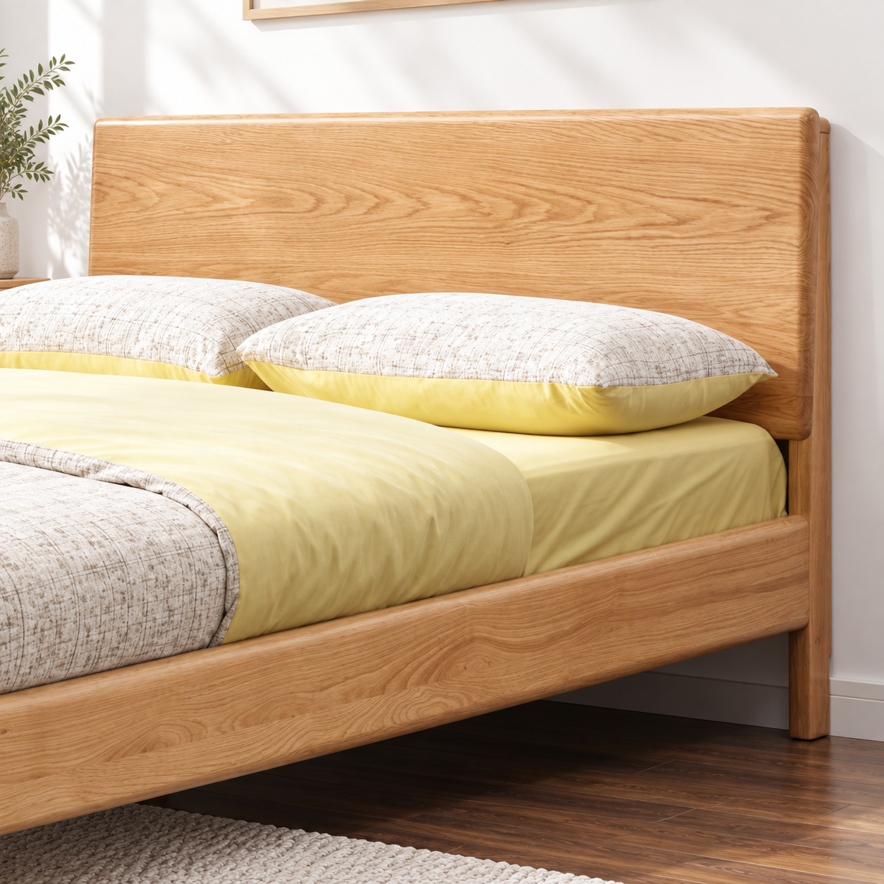 Manchester Natural Solid Oak Queen Size Bed Frame Headboard Detail - Oak Furniture Store