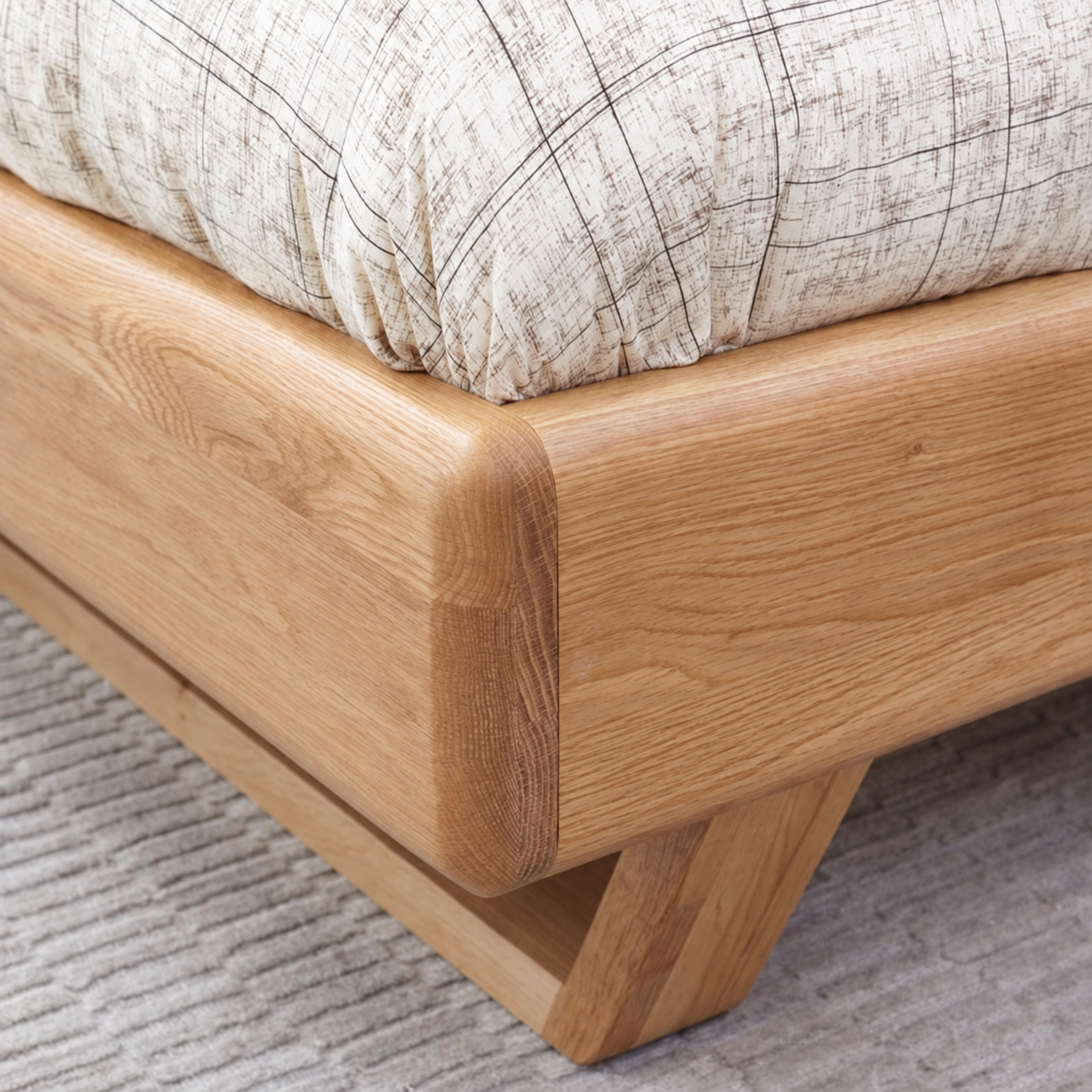 Manchester Natural Solid Oak Queen Size Bed Frame Rounded Corner Detail - Oak Furniture Store