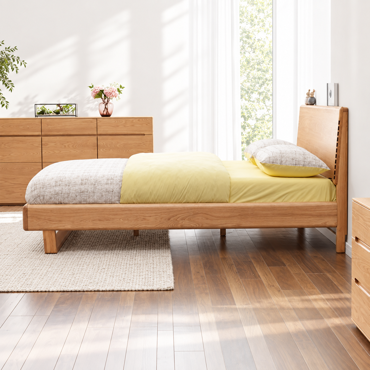 Manchester Natural Solid Oak Queen Size Bed Frame Side View - Oak Furniture Store